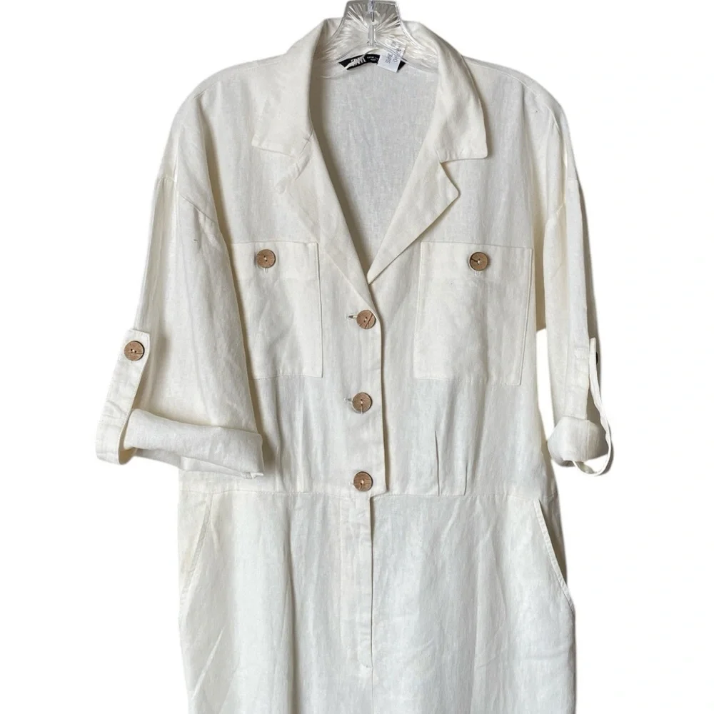 ZARA | Women’s Linen Blend Oyster White Jumpsuit Size M